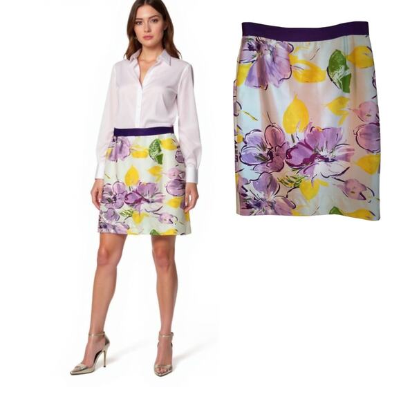 Kate Spade 
Silk Blend A line Skirt Wmn's Sz 6 Multicolor Floral career office - Picture 1 of 13